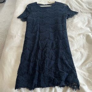 Lulu's Blue Cocktail Sheath Dress Crew Neck Short Sleeve